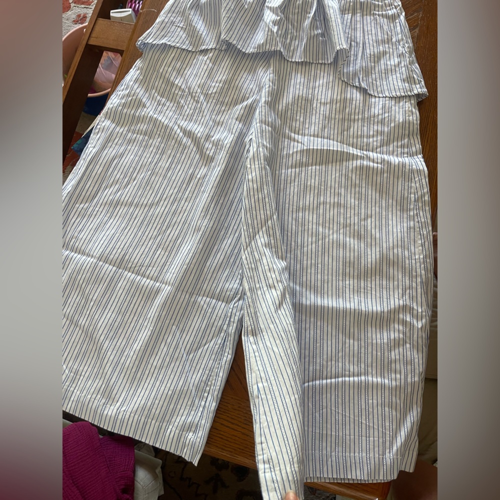 English Factory White Jumpsuit with Blue Pinstripes - Picture 5 of 9